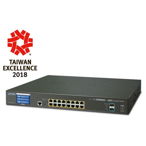 16-Port 10/100/1000T 802.3at PoE + 2-Port 10G SFP+ Managed Switch with Color LCD Touch Screen