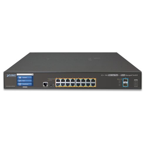 16-Port 10/100/1000T 802.3at PoE + 2-Port 10G SFP+ Managed Switch with Color LCD Touch Screen
