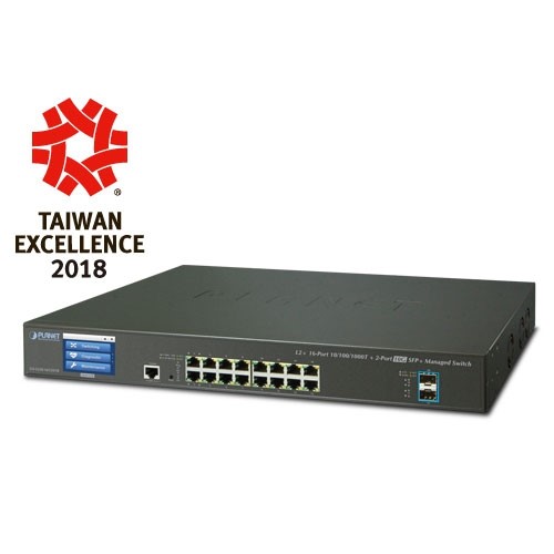 16-Port 10/100/1000T + 2-Port 10G SFP+ Managed Switch with Color LCD Touch Screen
