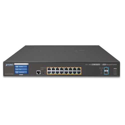 16-Port 10/100/1000T 75W Ultra PoE + 2-Port 10G SFP+ Managed Switch with Color LCD Touch Screen