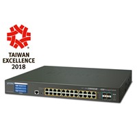 24-Port 10/100/1000T 802.3at PoE + 4-Port 10G SFP+ Managed Switch with Color LCD Touch Screen