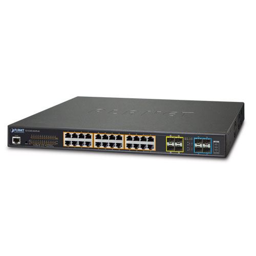24-Port 10/100/1000T 802.3at PoE with 4 shared SFP + 4-Port 10G SFP+ Managed Switch