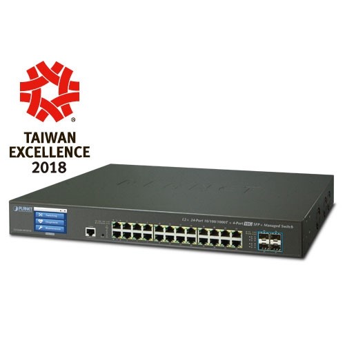 24-Port 10/100/1000T + 4-Port 10G SFP+ Managed Switch with Color LCD Touch Screen