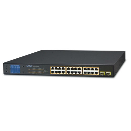 24-Port 10/100/1000T 802.3at PoE + 2-Port 1000SX SFP Gigabit Switch with smart color LCD