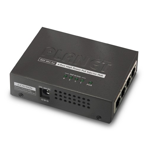 4-Port 802.3at 30W High Power over Ethernet Injector Hub - 120W External Power Adapter