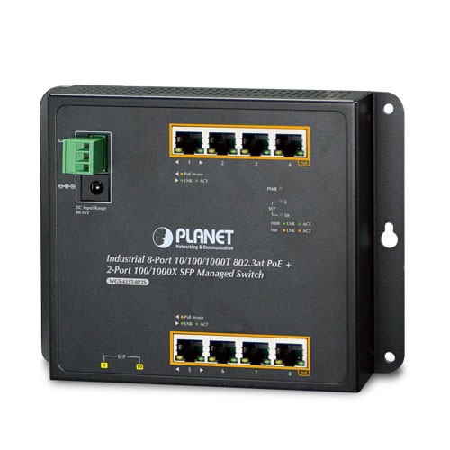 8-Port 1000T 802.3at PoE + 2-Port 100/1000X SFP Wall-mount Managed Ethernet Switch