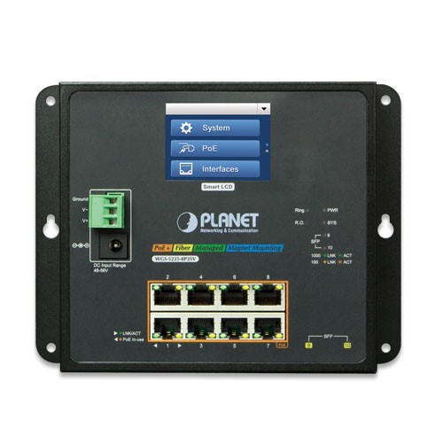 8-Port 10/100/1000T PoE + 2-Port 100/1000X SFP Managed Switch with LCD touch screen