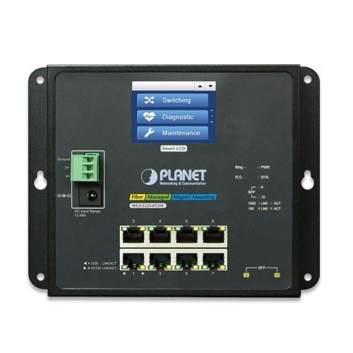 8-Port 10/100/1000T + 2-Port 100/1000X SFP Wall-mount Managed Switch with LCD touch screen
